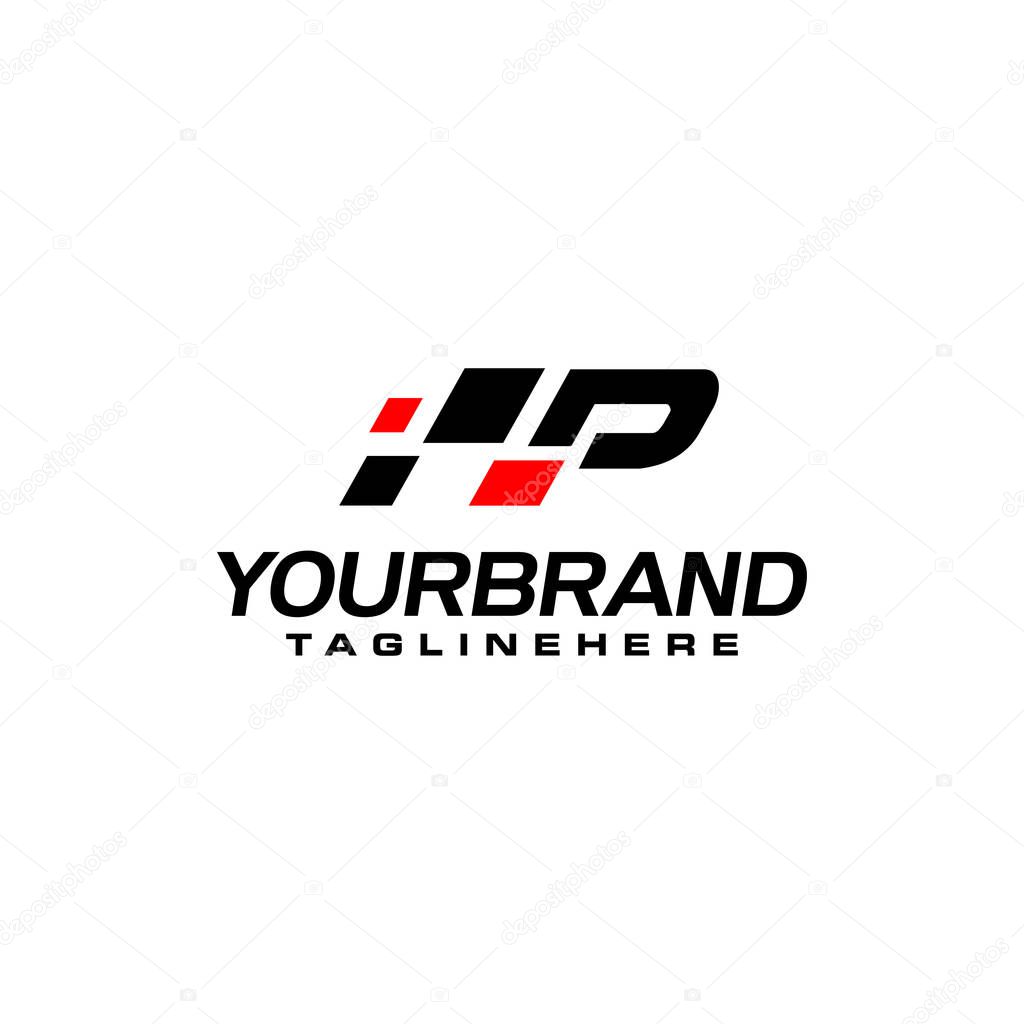Auto speed letter P with race element logo template vector