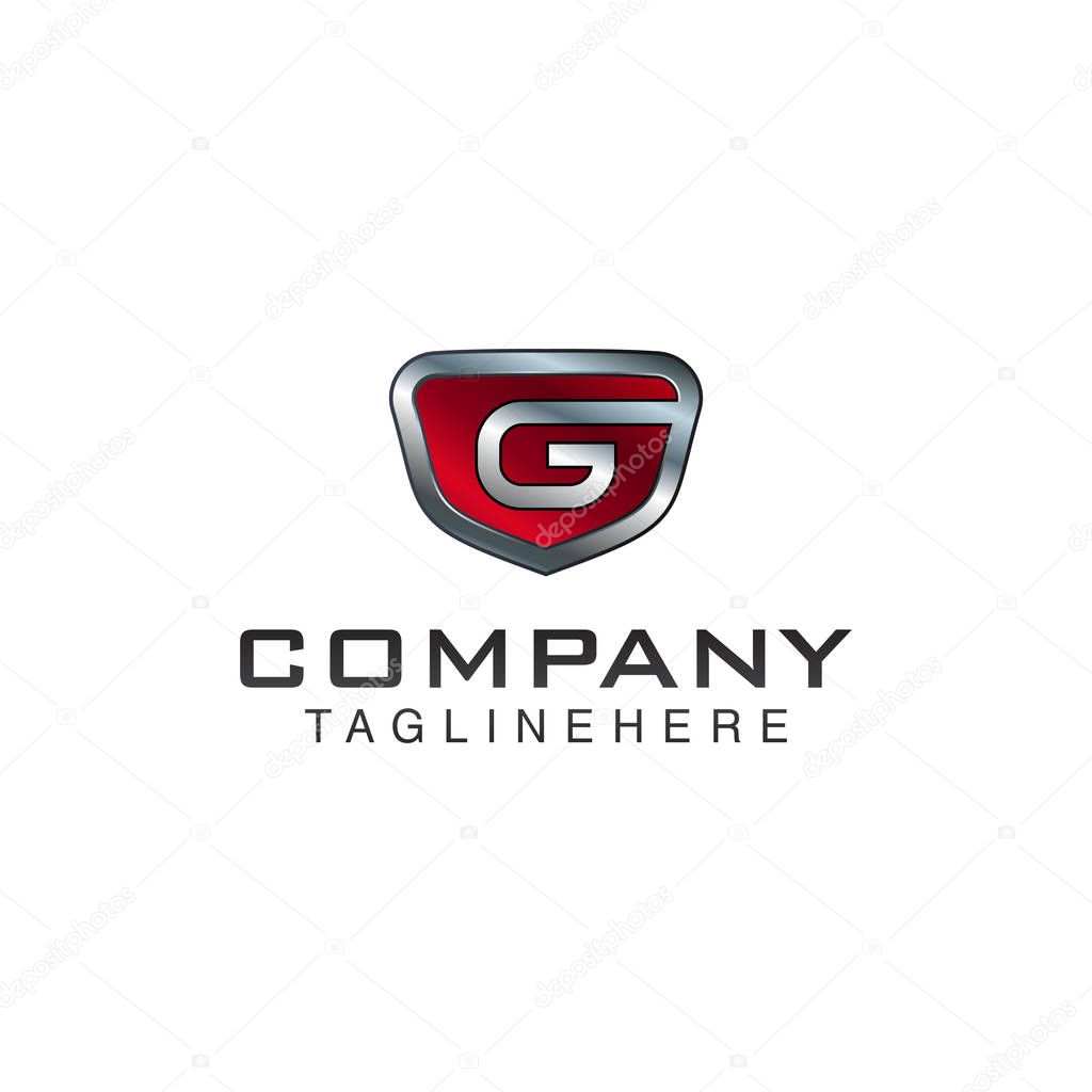 G Letter shield vector logo template. Black and red color. This alphabet or font symbol suitable for protection business or automotive