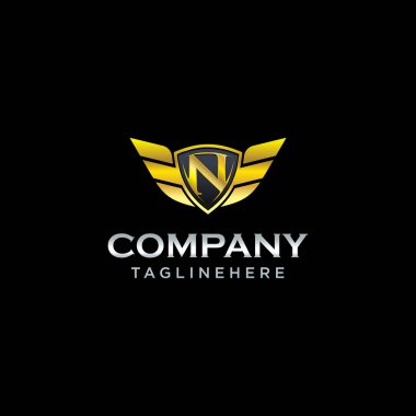 kanatlar altın renkli logo tasarım konsept şablonvektör ile mektup N kalkan