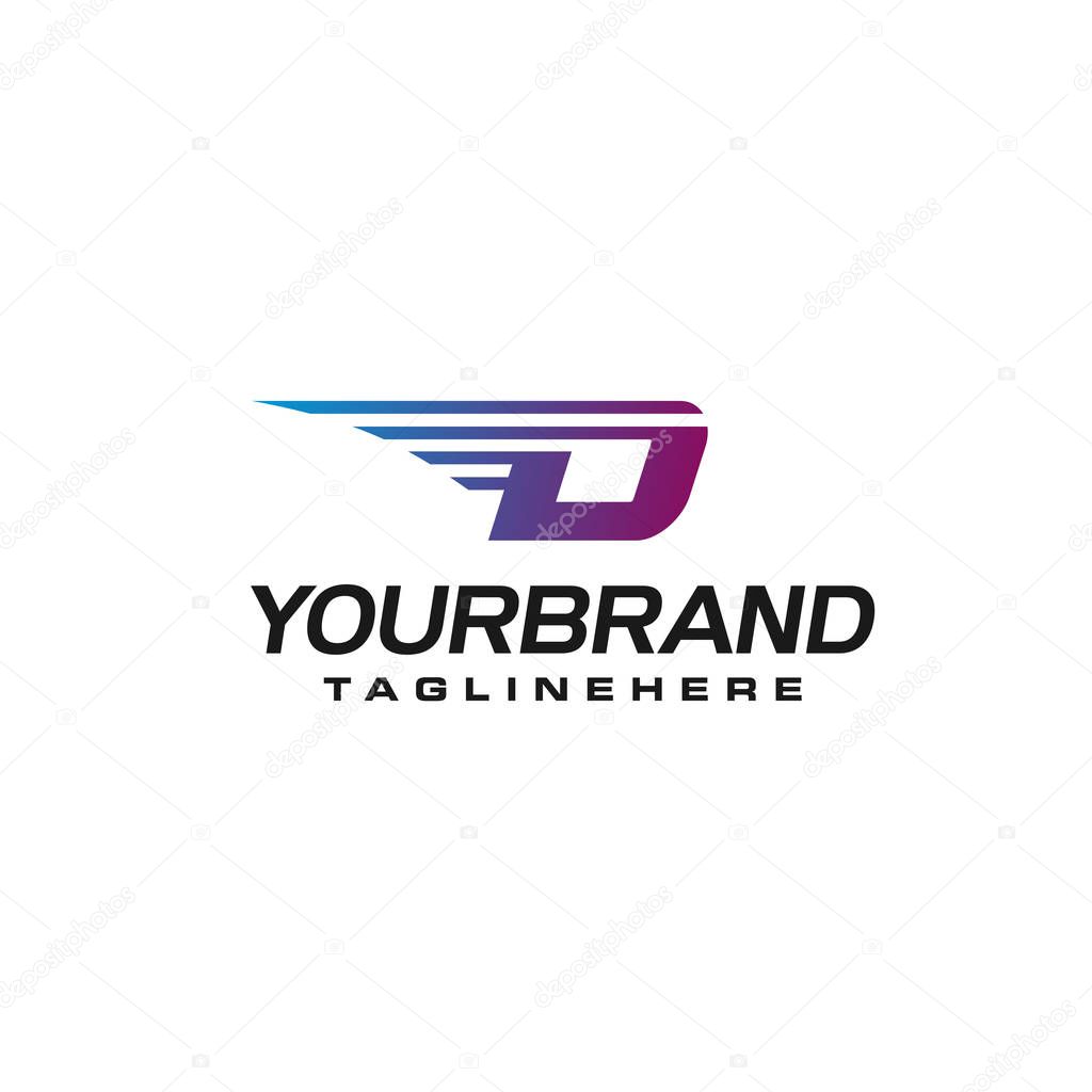 Modern Fast letter D vector logo with speed or moving element. Suitable for motion, sport, delivery business.
