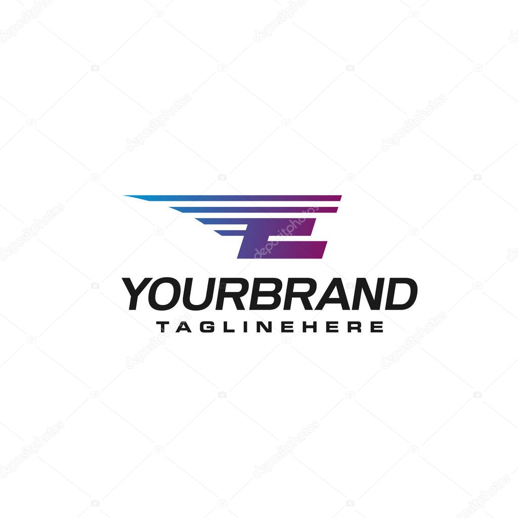 Modern Fast letter E vector logo with speed or moving element. Suitable for motion, sport, delivery business.