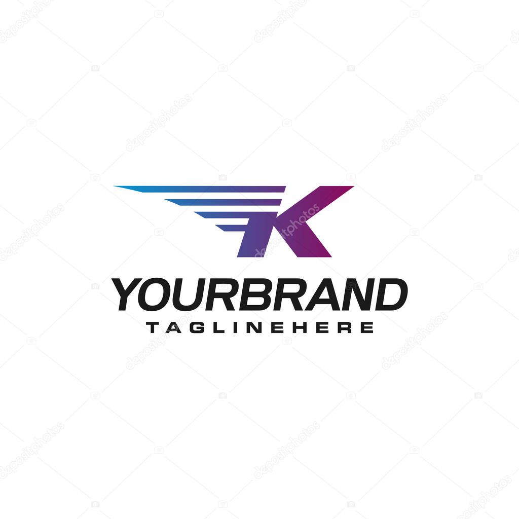 Modern Fast letter K vector logo with speed or moving element. Suitable for motion, sport, delivery business.