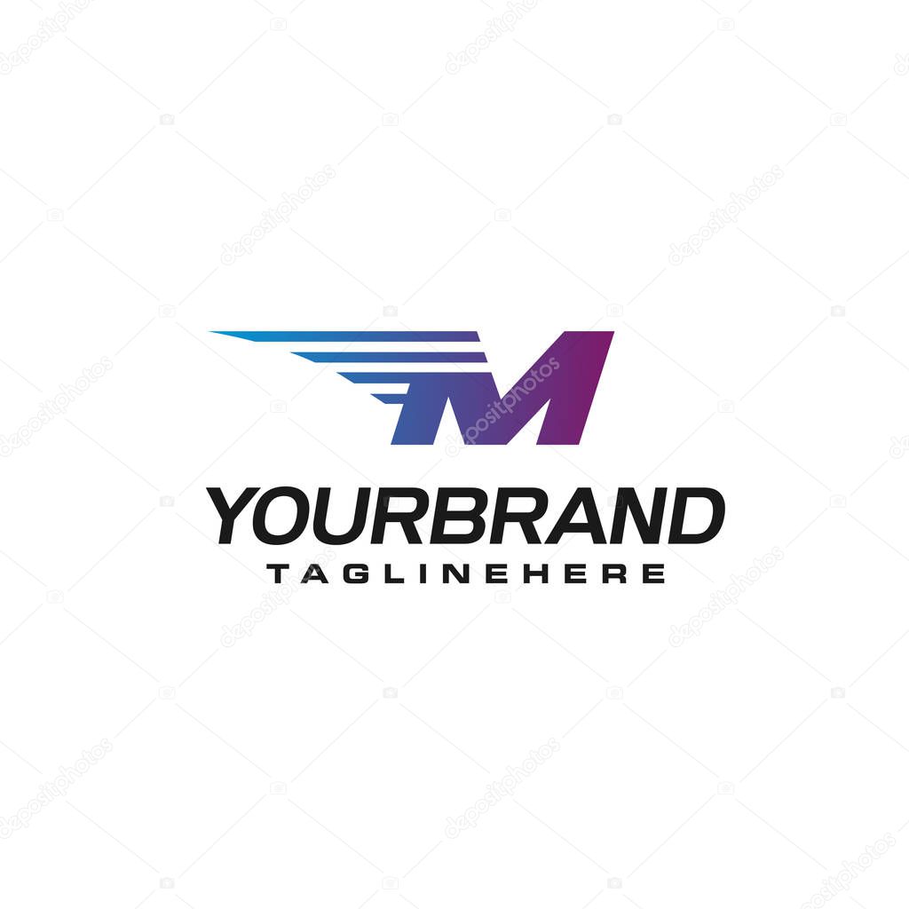 Modern Fast letter M vector logo with speed or moving element. Suitable for motion, sport, delivery business.