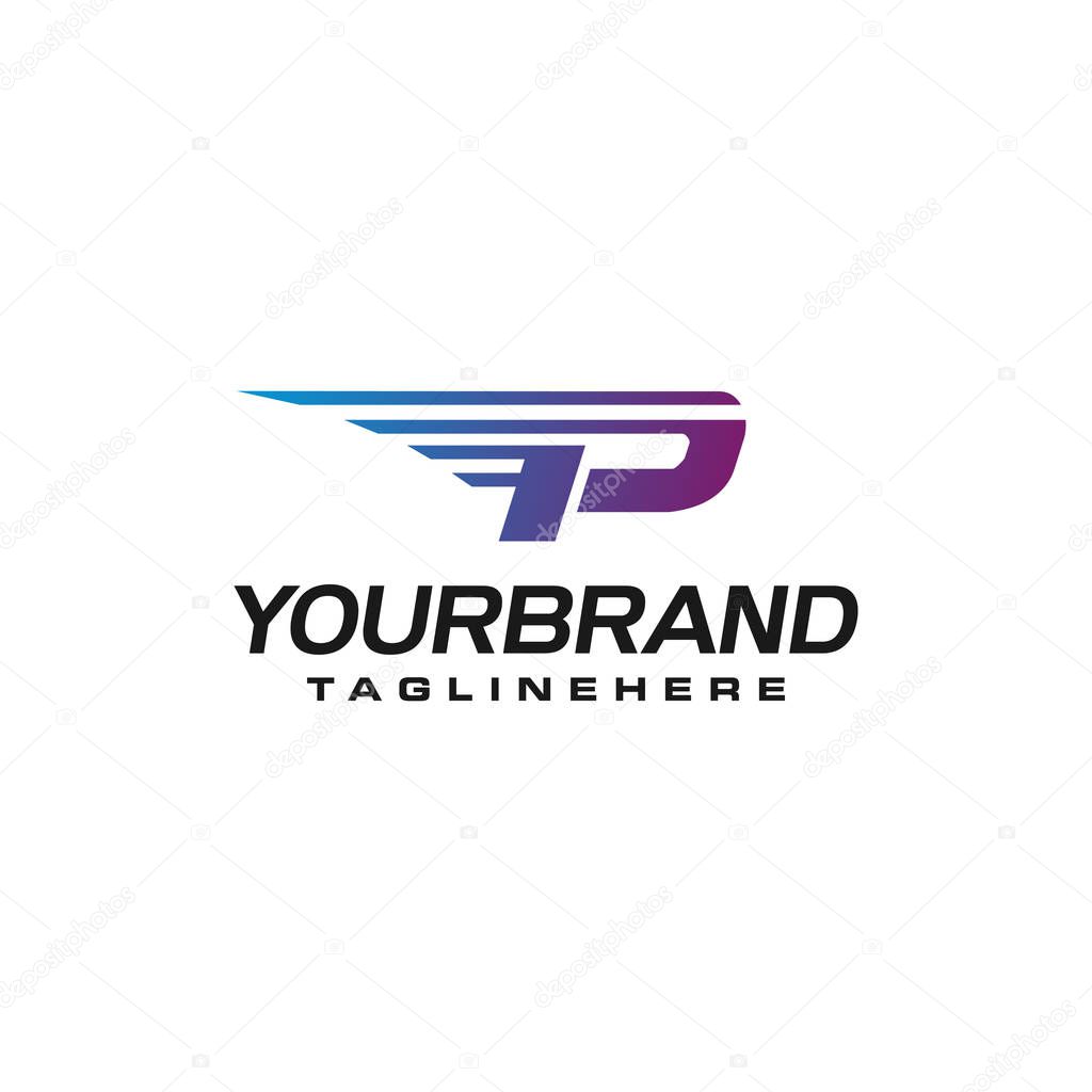 Modern Fast letter P vector logo with speed or moving element. Suitable for motion, sport, delivery business.