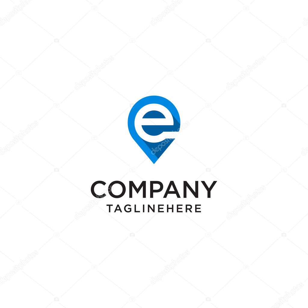 Letter E With Map Pointer logo design concept template