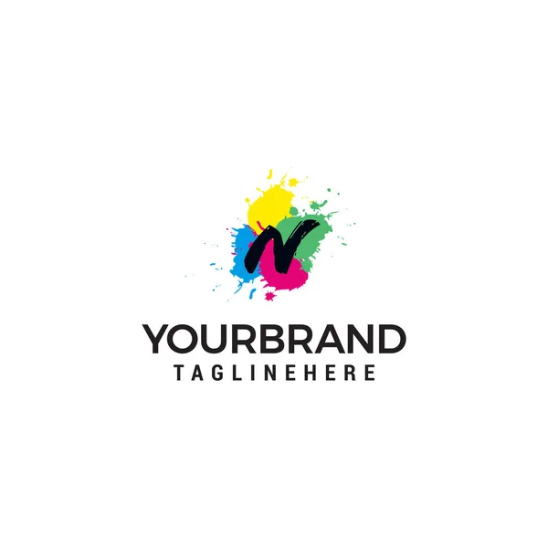 Letter N logo at colorful paint splash background design element template — Stock Vector