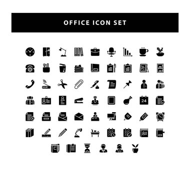 Ofis simgesi kümesi kabartma biçimi tasarım vektörü