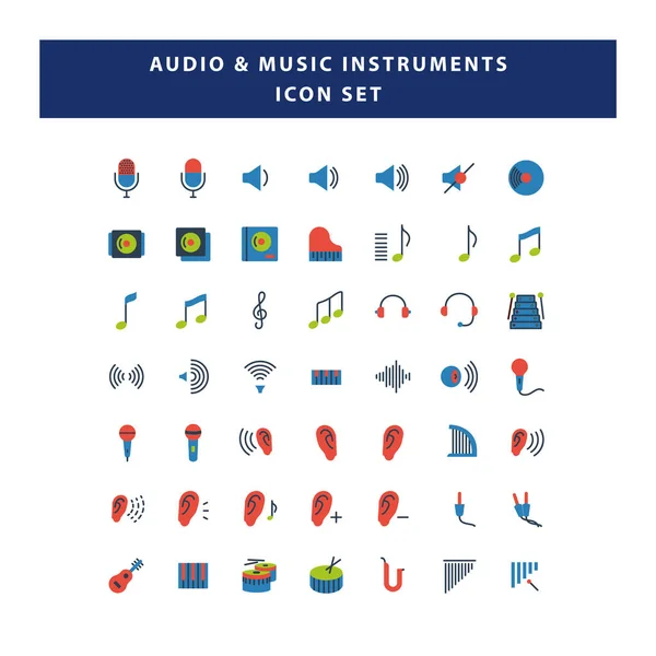 Conjunto Áudio Instrumentos Musicais Ícone Com Vetor Design Estilo Plano — Vetor de Stock