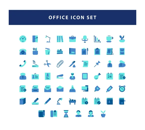 Conjunto Icono Oficina Con Vector Diseño Estilo Plano — Vector de stock