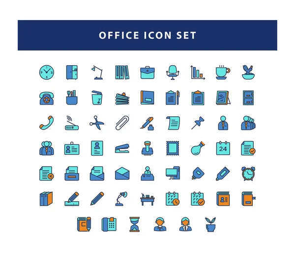 Conjunto Icono Office Con Diseño Diseño Estilo Contorno Lleno Vector — Vector de stock