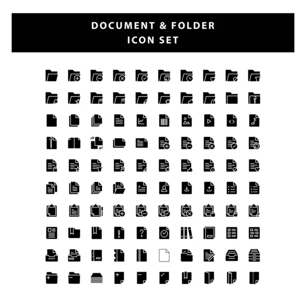 Set Van Document Folder Pictogram Met Glyph Stijl Ontwerp Vector — Stockvector