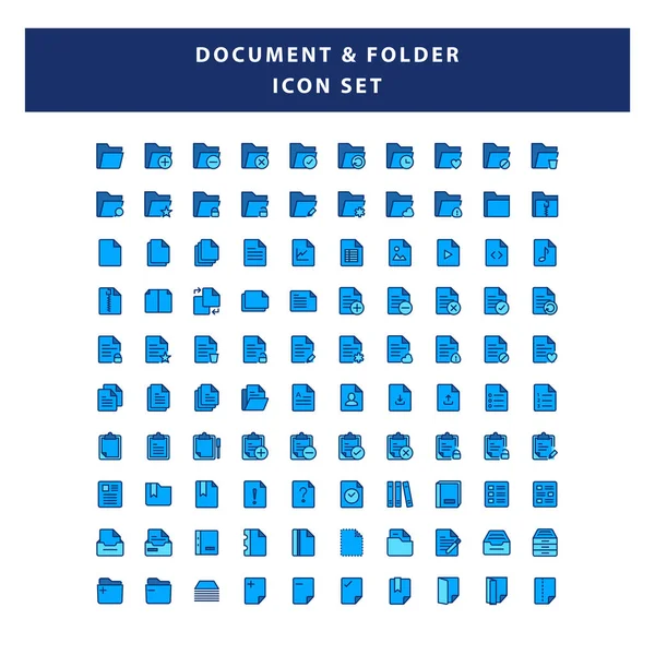 Set Van Document Folder Pictogram Met Gevulde Omtrek Stijl Ontwerp — Stockvector