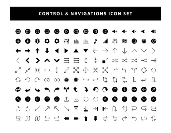 Conjunto Controle Navegação Ícone Com Estilo Glifo Vetor Design — Vetor de Stock