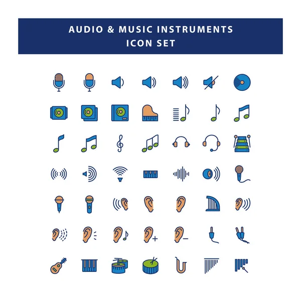 Conjunto Áudio Instrumentos Musicais Ícone Com Vetor Design Estilo Esboço — Vetor de Stock