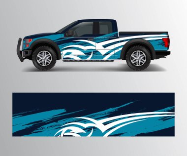 Kamyon çıkartması, kargo kamyonu ve araba ambalaj vektörü için grafiksel grunge çizim tasarımları