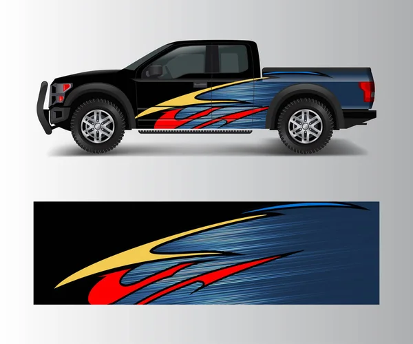 貨物バンと車のラップベクトル トラックのデカールデザイン オフロードレース 冒険と輸送車のためのグラフィック抽象的なストライプのデザイン — ストックベクタ