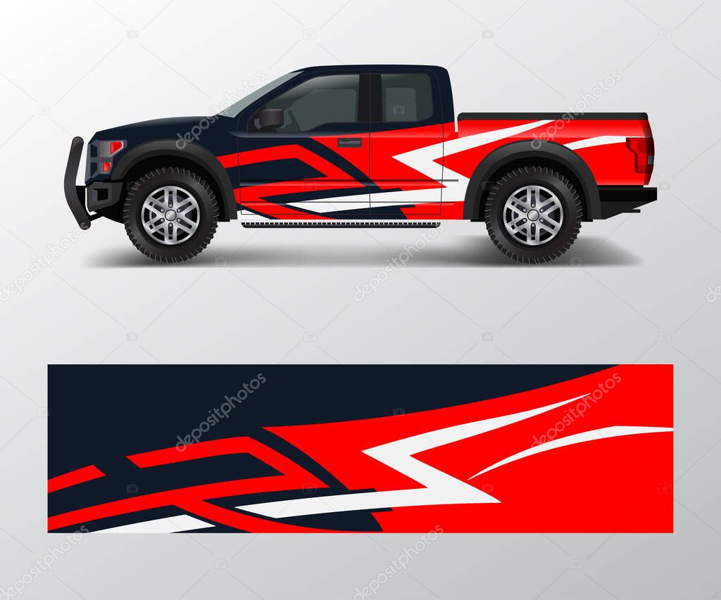 cargo van and car wrap vector, Truck decal designs, Graphic abstract stripe designs for offroad race, adventure and livery car