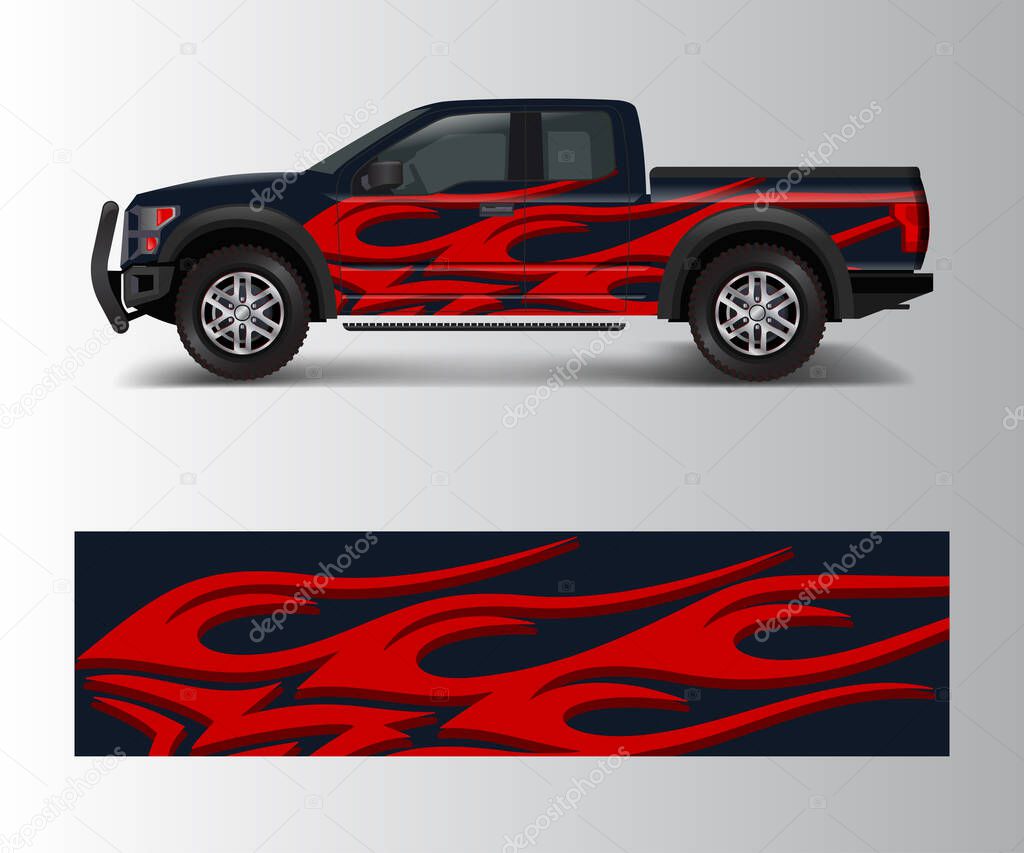 truck and cargo van wrap vector, Car decal wrap design. Graphic abstract stripe designs for vehicle, race, offroad, adventure and livery car