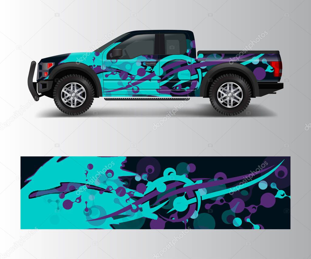 Truck and car graphic background wrap and vinyl sticker design vector