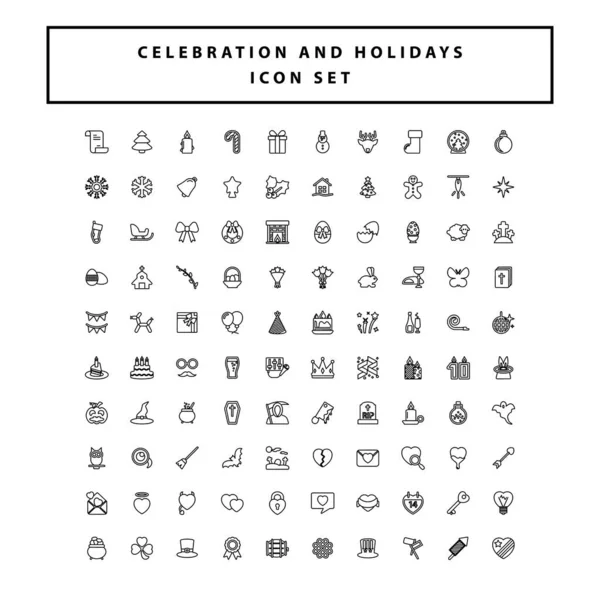 Conjunto Celebración Vacaciones Icono Conjunto Con Diseño Estilo Esquema — Vector de stock