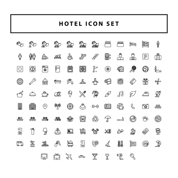 Conjunto Iconos Hotel Negro Viaje Con Diseño Estilo Esquema — Vector de stock