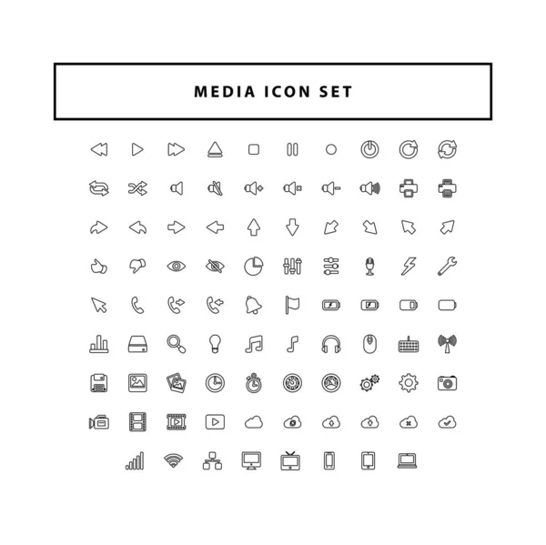 Conjunto Iconos Colección Medios Modernos Con Diseño Estilo Esquema — Vector de stock