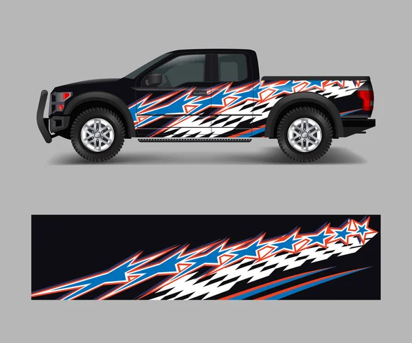 Konstruktionsvektor För Terränggående Fordon Pickup Lastbil Dekal Wrap Design Vektor — Stock vektor