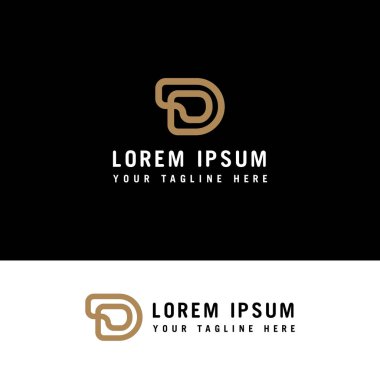 D harfleri. D logosu. Siyah arka planda doğrusal altın harfler. Minimalist stil.