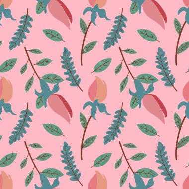 Vektör pembe çiçeksiz desen. - Evet. Parmak izi, duvar kağıdı, moda şablonu için kusursuz çiçek desenli arkaplan vektörü