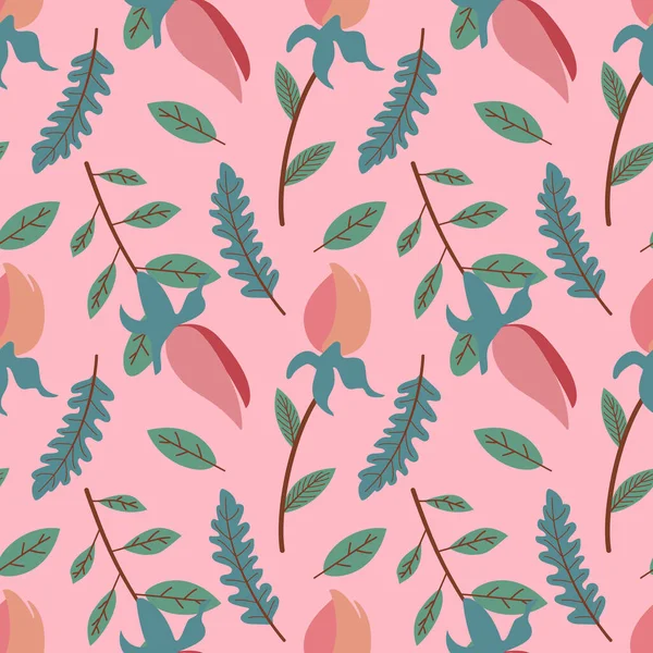 Vektör pembe çiçeksiz desen. - Evet. Parmak izi, duvar kağıdı, moda şablonu için kusursuz çiçek desenli arkaplan vektörü