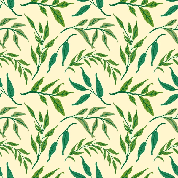 Безшовний Візерунок Зелені Трави Листя Безшовний Квітковий Візерунок Фон Векторні — стоковий вектор