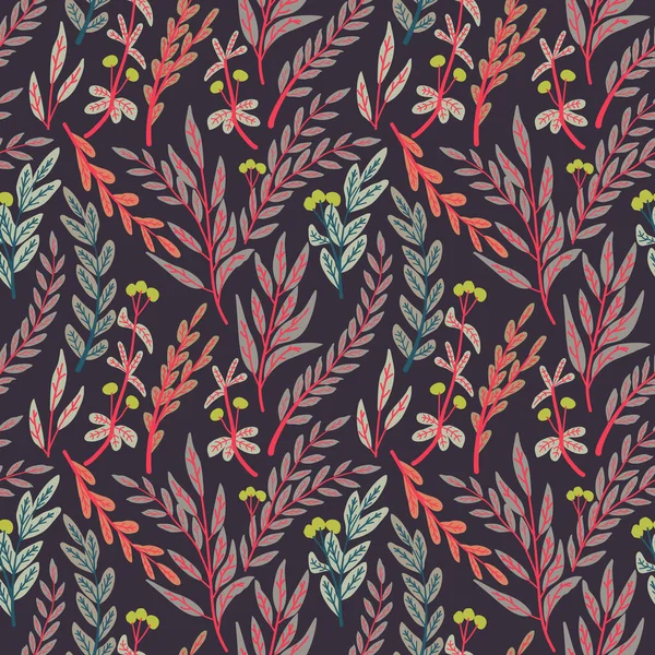 Современный Бесшовный Рисунок Дикими Цветочными Элементами Цветы Травы Листья Векторные — стоковый вектор
