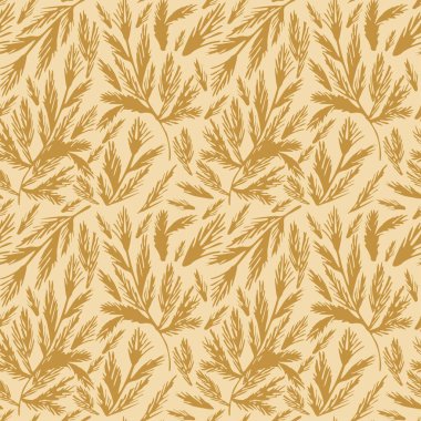 Yapraklı pürüzsüz bir desen. Yeşil yapraklı süs. Parmak izi, duvar kağıdı, moda şablonu için kusursuz çiçek desenli arkaplan vektörü