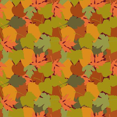 Çizgi film tarzında sonbahar yaprakları. Kusursuz desen. Hoş bir arka plan. Mevsimlik afiş. Eylül sonbahar. Ekim partisi. Kasım Vektörü illüstrasyon arkaplanı