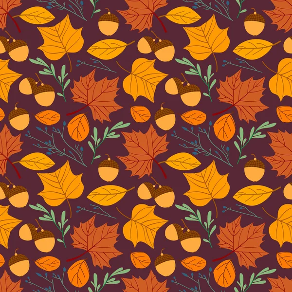 无缝隙的重复图案 橡子和分枝在奶油背景上 秋季瓷砖背景 纺织品 贺卡设计 — 图库矢量图片