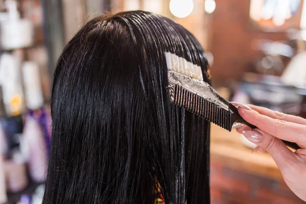 Primo Piano Bei Capelli Donna Maschera Balsamo Balsamo Capelli Procedura — Foto Stock