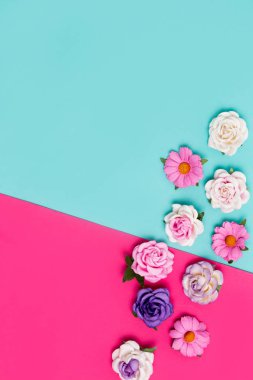 Dikey parlak renk iki renk arka plan çiçekler ile