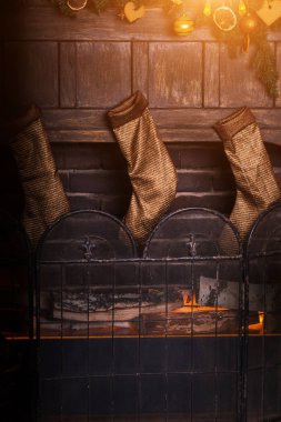 Noel şöminenin çorap. Yeni yıl, tatil kavramı
