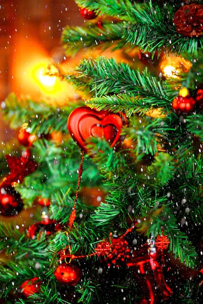 Closeup Christmas Tree Background Christmas Tree Background Christmas Decorations Snow — Stock Photo, Image