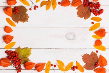 Beyaz arka plan üzerinde sonbahar metin çerçevesi. Düz yatıyordu, en iyi görünüm, kopya alanı