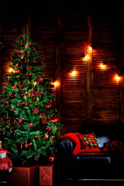 Árbol Navidad Oscuridad Decoración Año Nuevo — Foto de Stock