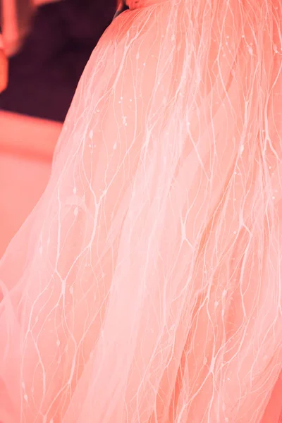 Closeup Belo Vestido Noiva Delicado Trouxe Cor Coral — Fotografia de Stock
