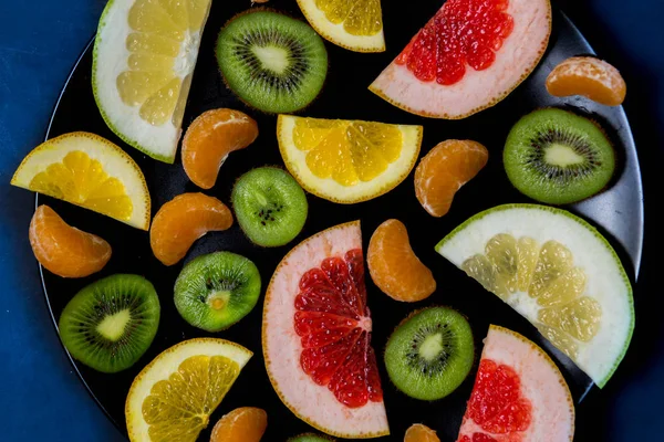 Desfiado Brilhante Vívido Brilhante Amarelo Verde Laranja Vermelho Toranja Limão — Fotografia de Stock