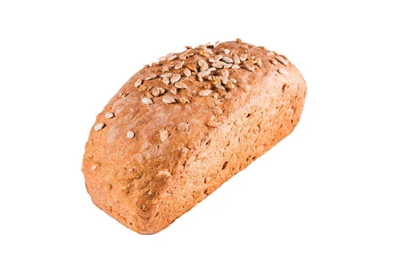Heerlijke Roggebrood Met Zaden Close Isolaat Witte Achtergrond Gebak Bakkerij — Stockfoto