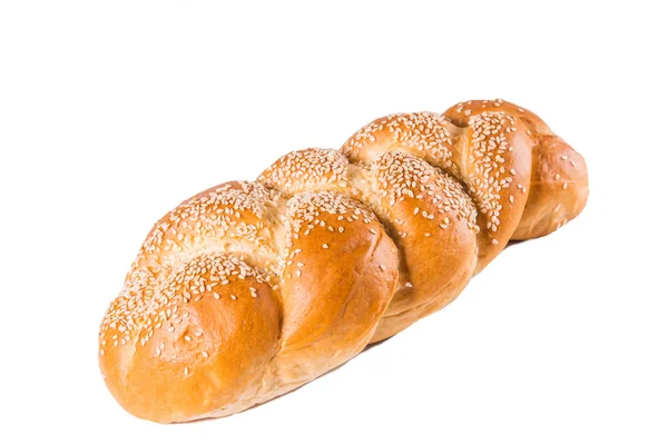 Leckeres Baguette Mit Sesam Auf Weißem Isoliertem Hintergrund Frisches Gebäck — Stockfoto