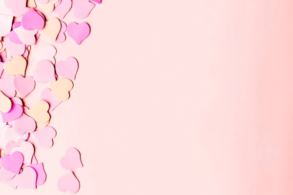 Valentinstag Hintergrund Mit Pastellrosa Herzen Mit Kopierraum Draufsicht Flache Lage — Stockfoto