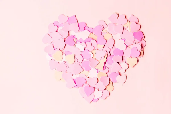 Сердце Розовом Бумажном Фоне День Святого Валентина Дорогая Плоский Вид — стоковое фото