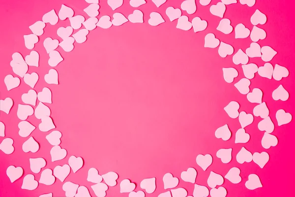 Hermoso Fondo Rosa Con Corazones Pequeños Marco Texto Espacio Copia —  Fotos de Stock