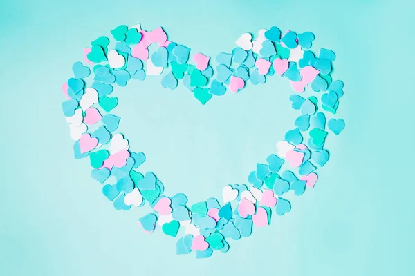 Hermosa Forma Corazón Sobre Papel Fondo Azul Marco Texto Espacio —  Fotos de Stock