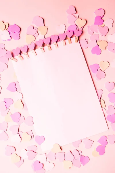 Valentinstag Rahmen Aus Rosa Herzen Flache Lage Draufsicht — Stockfoto